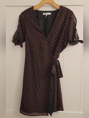 BCBGeneration Black Wrap Dress with Red Polka Dots Size M